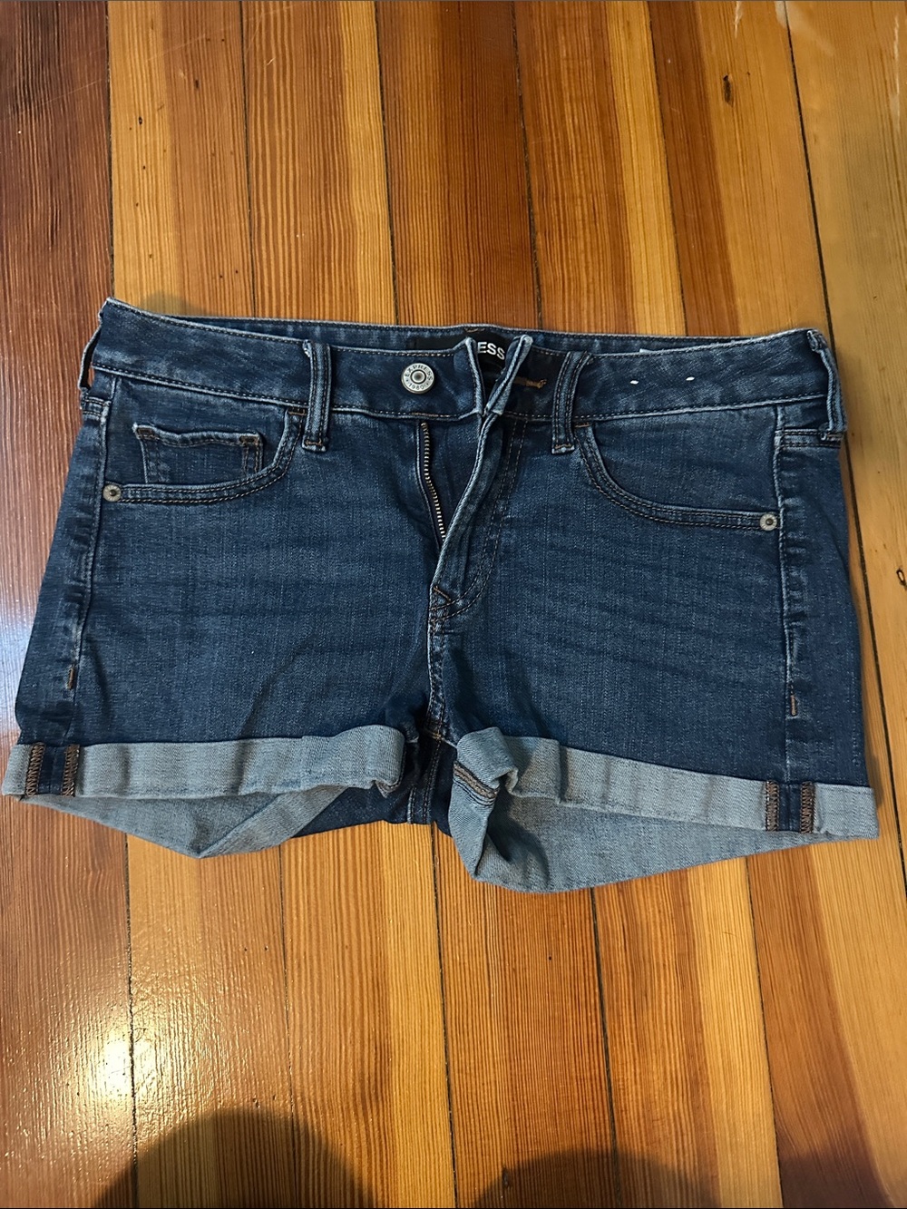 Express Dark Blue Cuffed Denim Shorts